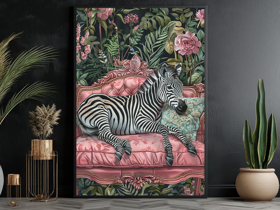 Matisse-Inspired Zebra on Sofa Art Print, Animal Decor