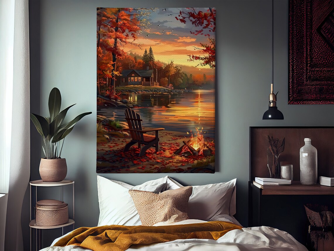 Vintage Sunset Lake Oil Painting Landscape Art Print - Image 2