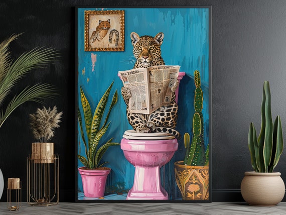 Matisse-Inspired Leopard on Toilet Bathroom Art Print
