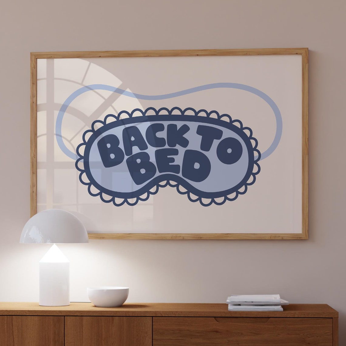 Back To Bed Blue Sleep Mask Art Above Bed Wide Horizontal Poster