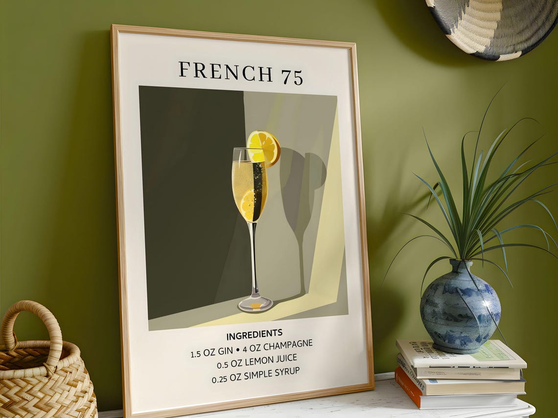 French 75 Champagne Cocktail Recipe Elegant Bar Ingredients Poster