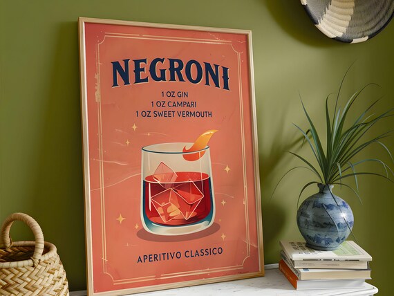 Negroni Recipe Classic Aperitivo Vintage Cocktail Bar Poster