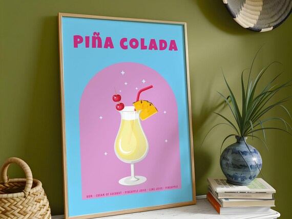 Retro Pina Colada Cocktail Poster