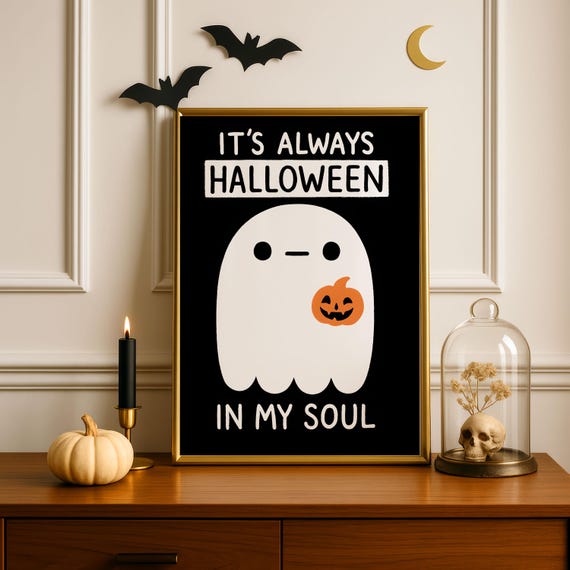 Framed Halloween Poster Spooky Whimsical Wall Art
