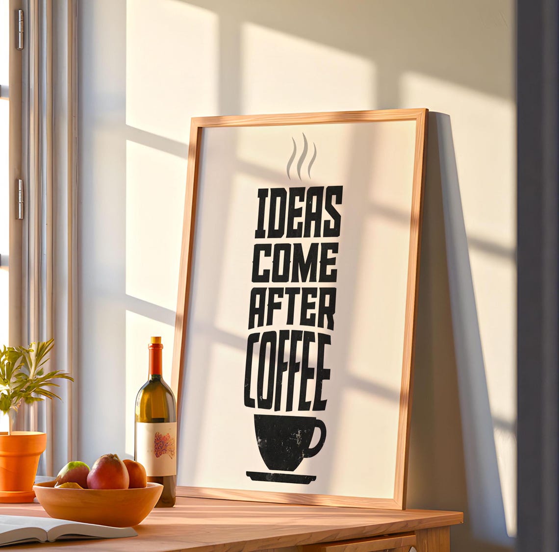 Ideas Come After Coffee Funny Bold Typography Kitchen Art Print
