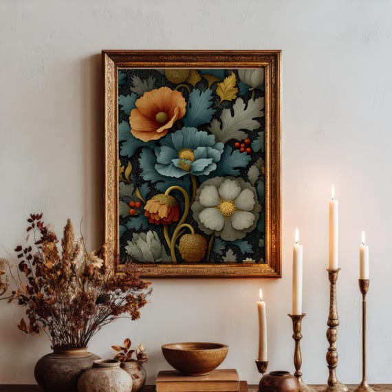 Moody Floral Botanical Print Vintage William Morris Style