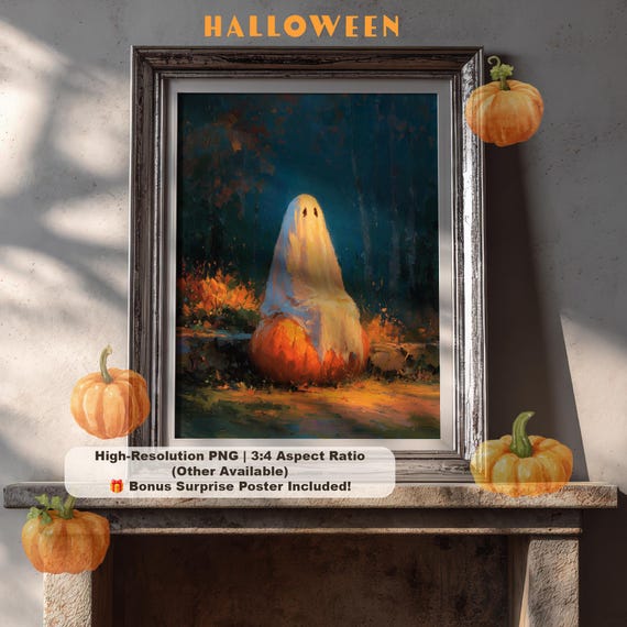On Pumpkin Print Moody Halloween Wall Art