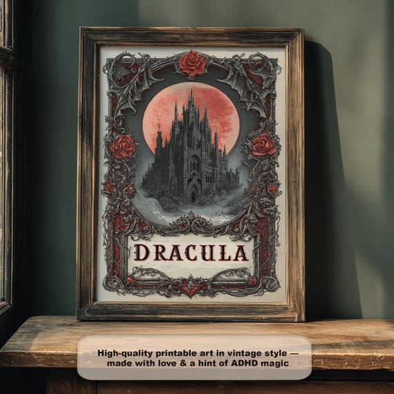 Dracula Art Nouveau Poster Gothic Horror Print Red Moon Castle File