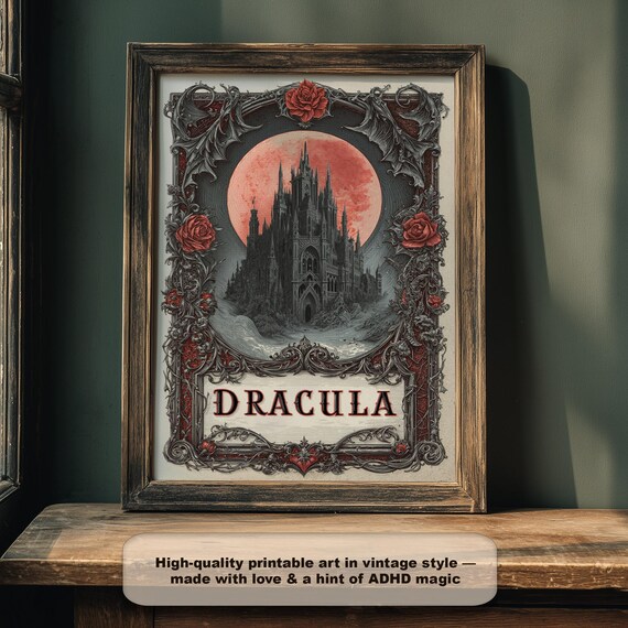 Dracula Gothic Art Nouveau Castle Beneath Blood Red Moon Poster