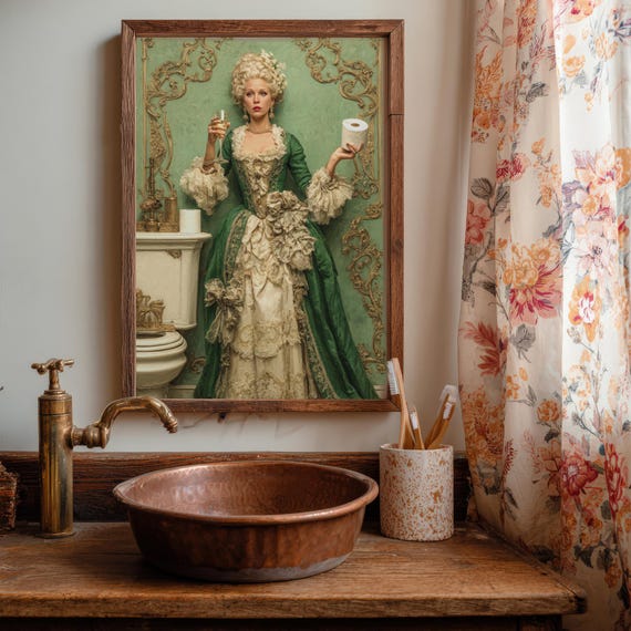 Funny Marie Antoinette Bathroom Art Print Green Baroque Toilet Humor