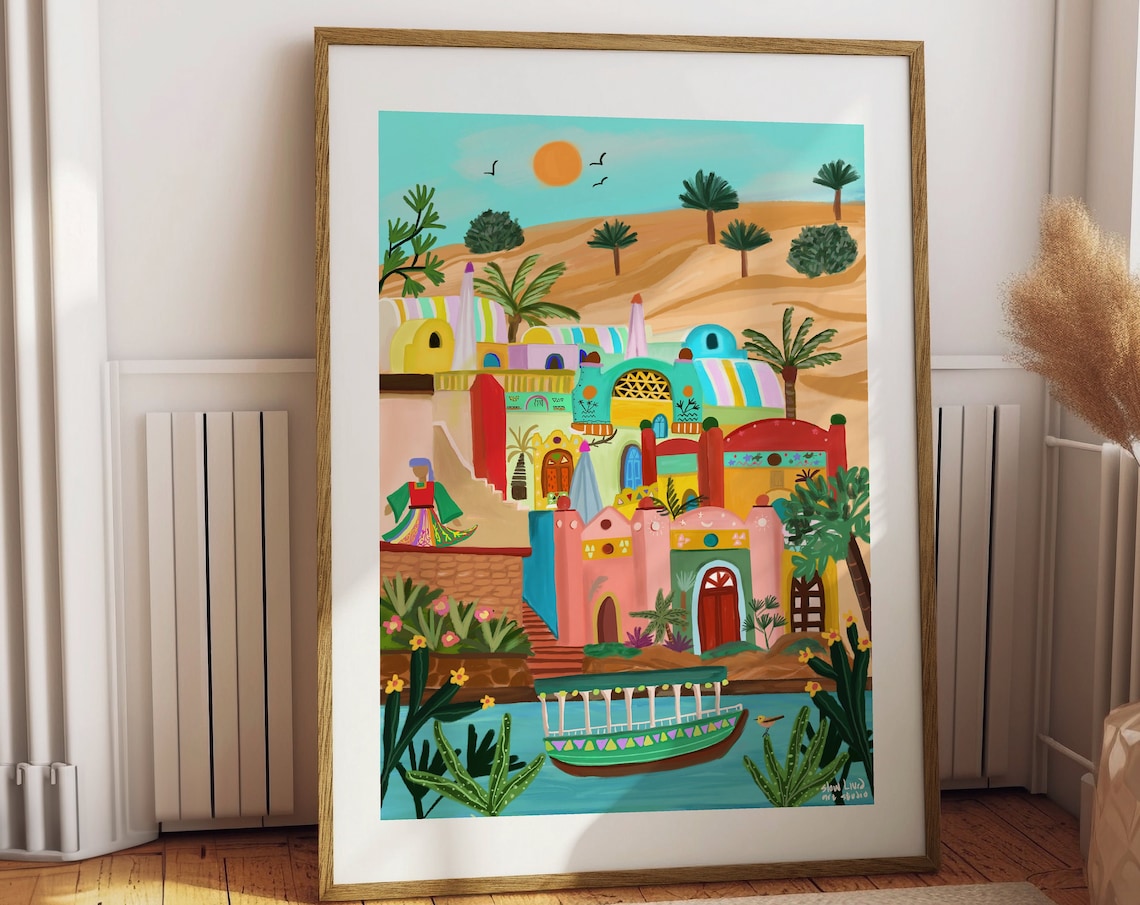 Egypt Nubian Village Travel Poster, Wall Art Print