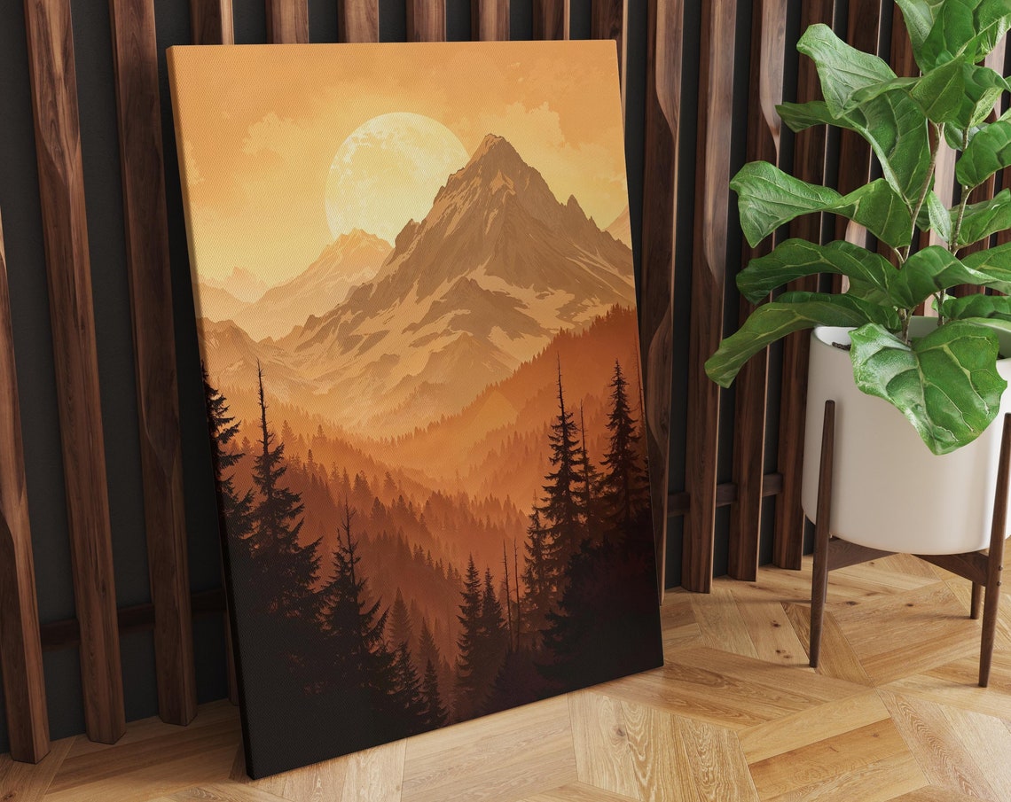 Golden Mountain Sunrise Over a Pine Forest With Big Sun Poster - Image 2