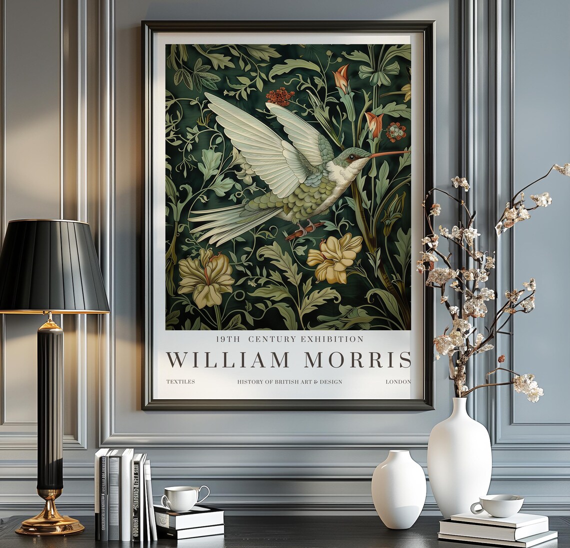 William Morris Hummingbird Exhibition Vintage Poster