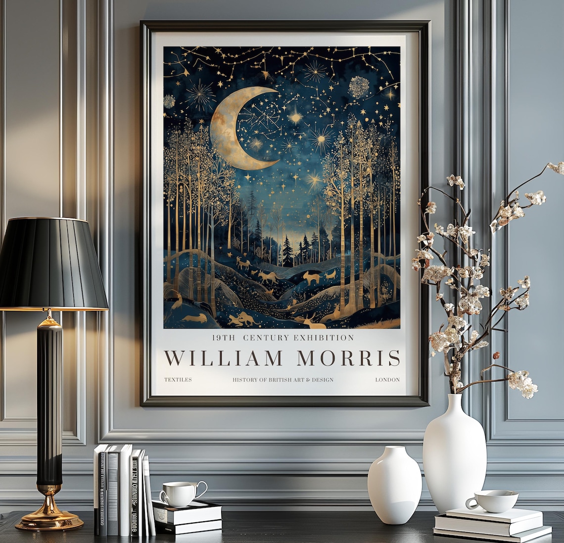 William Morris Moon Stars Vintage Wall Art Print