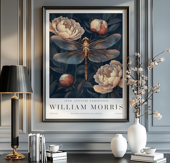 William Morris Exhibition Poster, Vintage Dragonfly