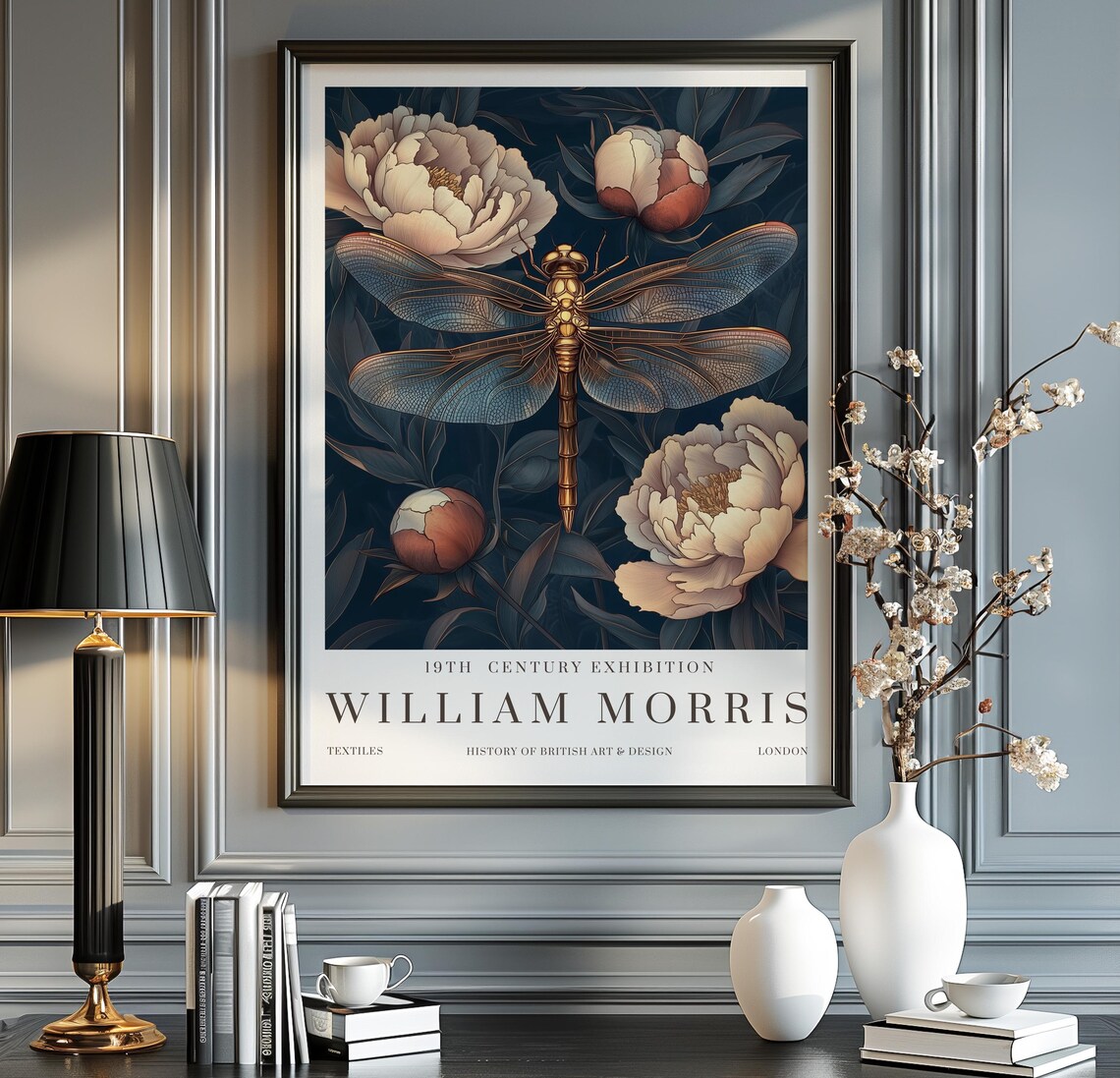 William Morris Exhibition Poster, Vintage Dragonfly