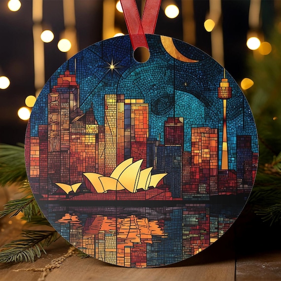 Sydney Skyline Stained Glass Christmas Ornament Art Print