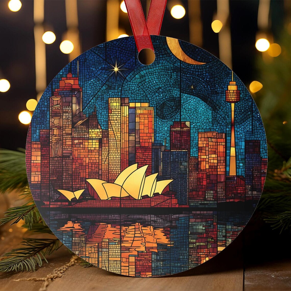 Sydney Skyline Stained Glass Christmas Ornament Art Print
