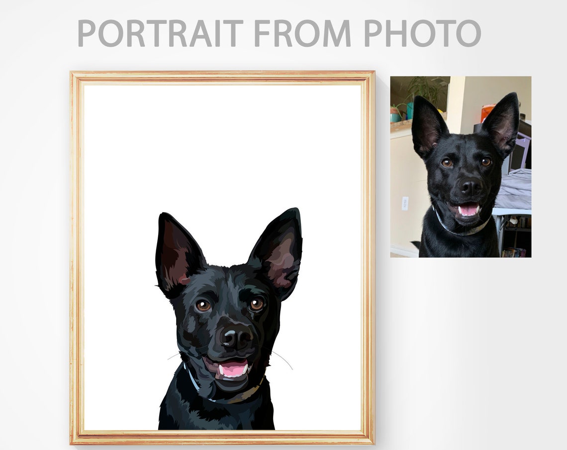 Custom Black Dog Peekaboo Vector Portrait From Your Photo Poster
