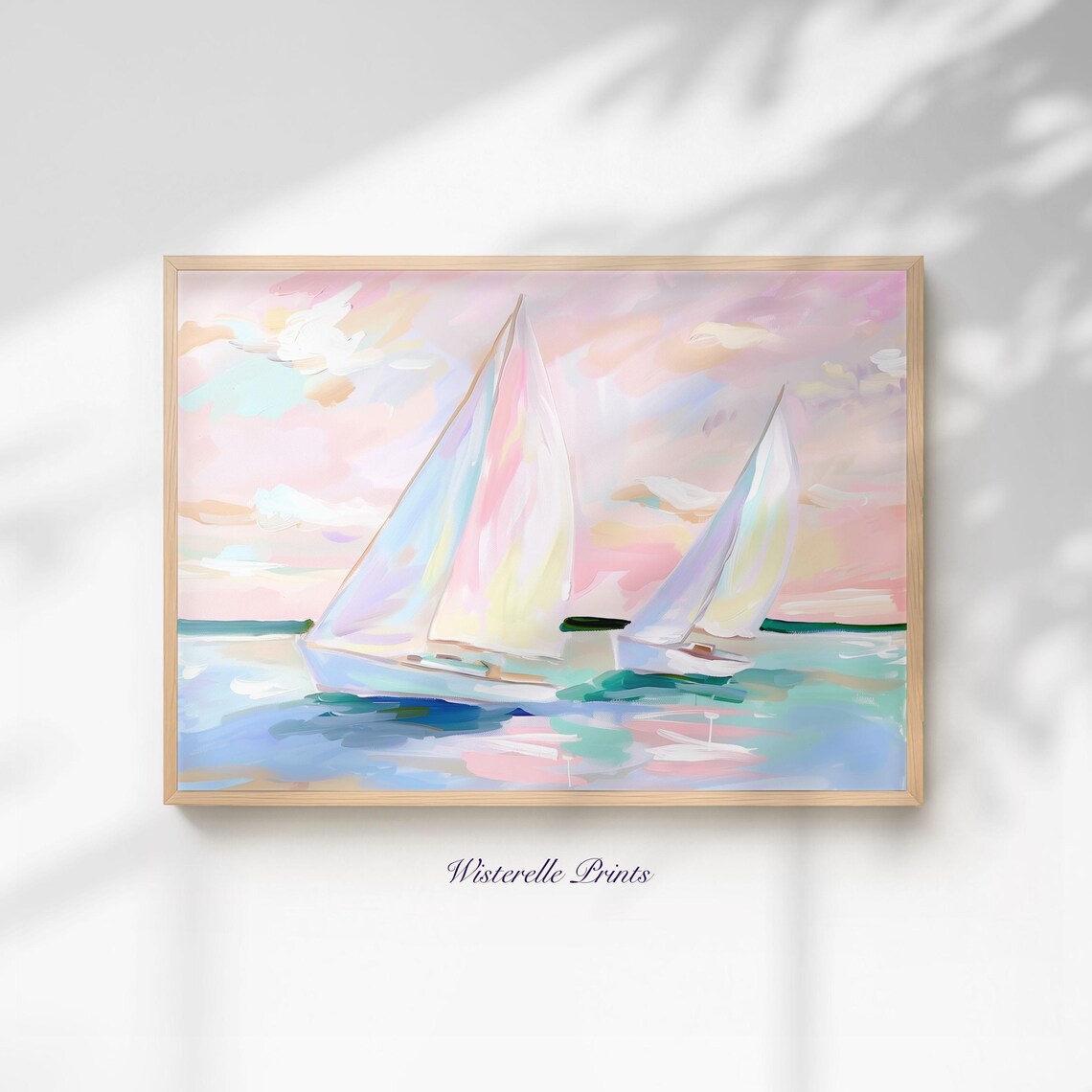 Pastel Sailboats Coastal Nautical Watercolor Boats Art Poster