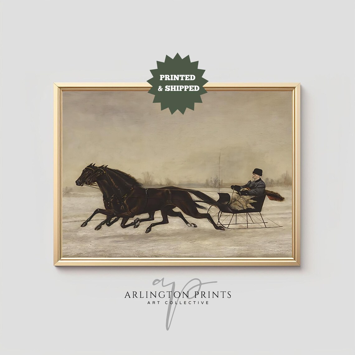 Horse Drawn Sleigh Antique Frozen Landscape Vintage Winter Art Poster