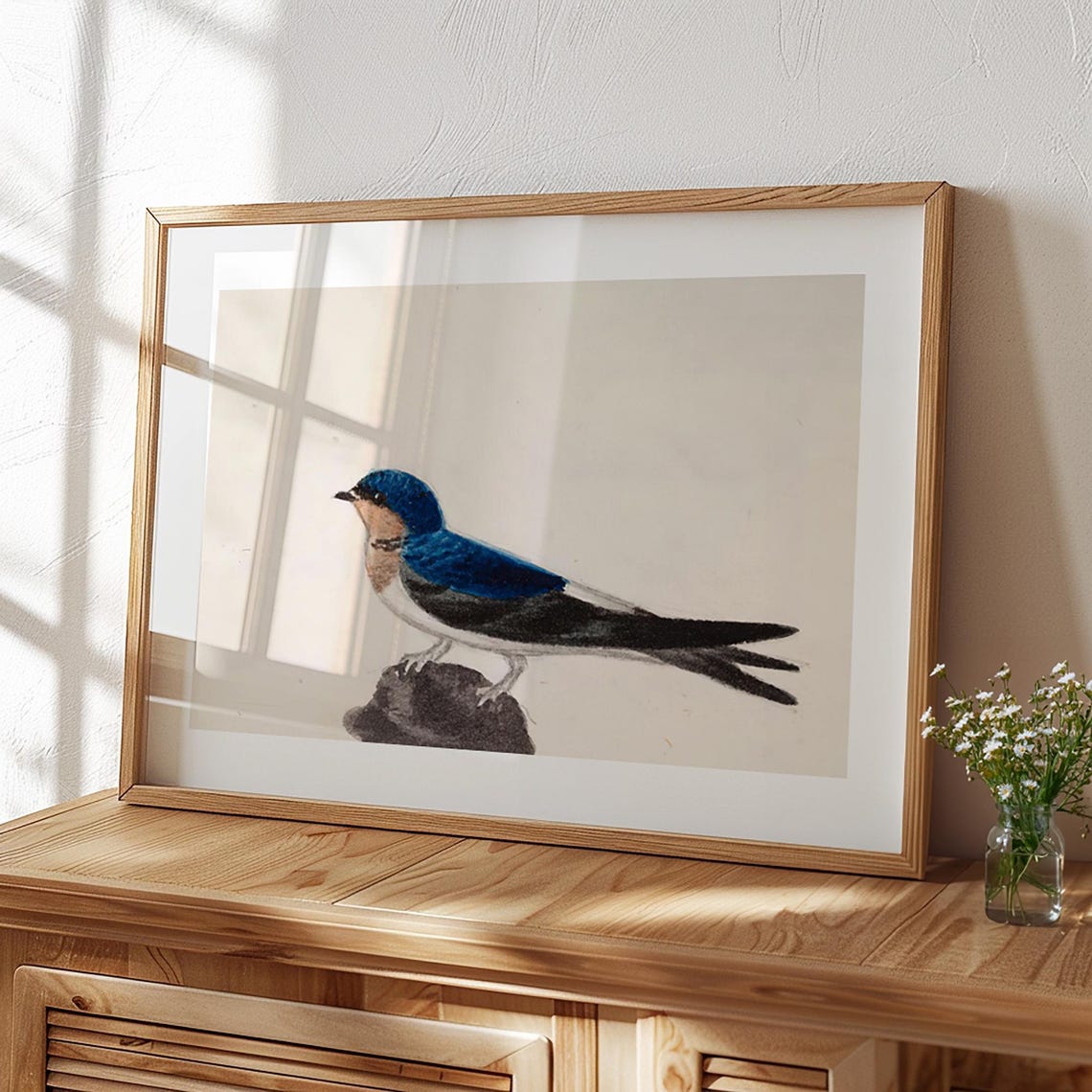 Barn Swallow Perched on Rock Blue Back Watercolor Bird Art Poster - Image 4