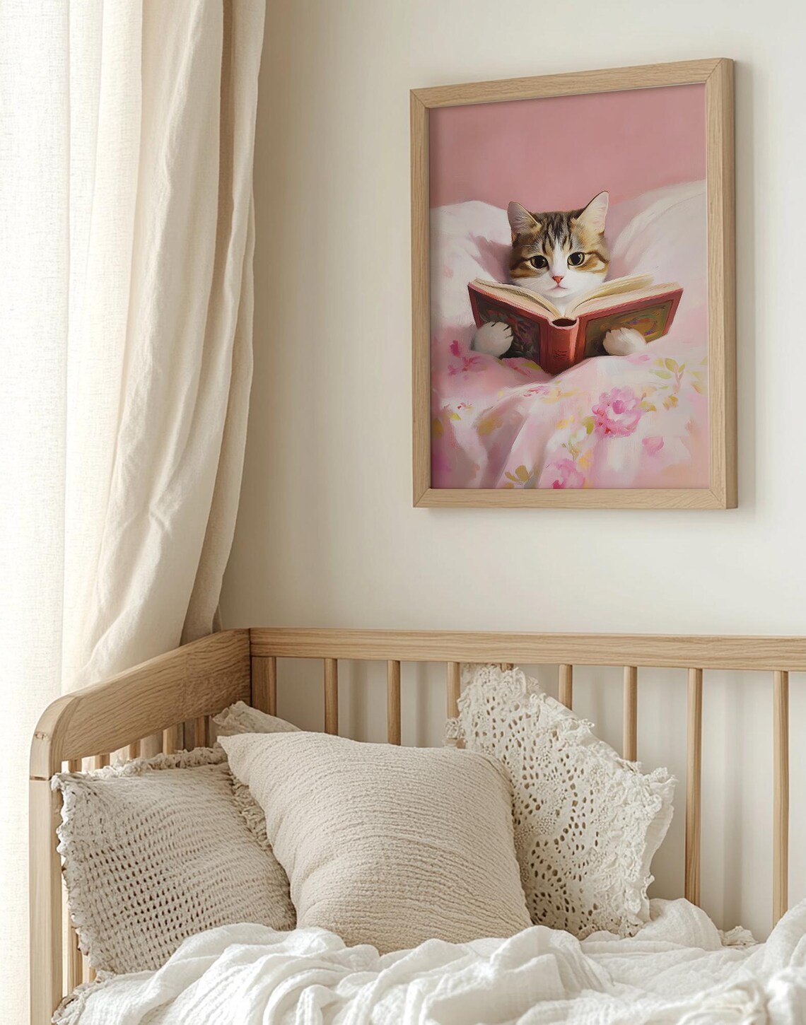 Kitten Reading A Book In Pink Floral Bed Funny Cat Lover Poster - Image 5