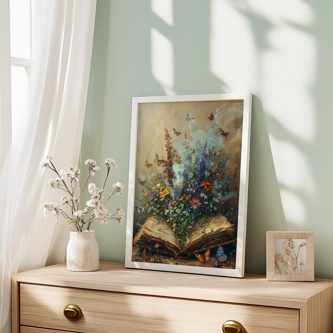 Open Antique Book With Blooming Flowers And Butterflies Poster - Image 3