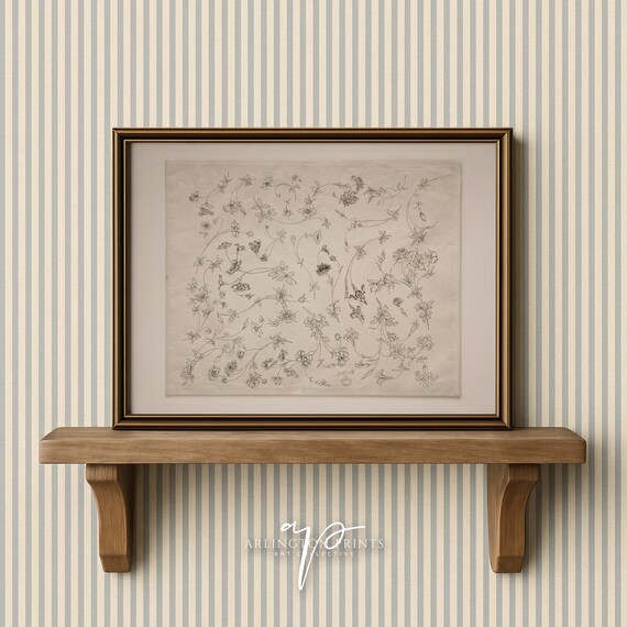 Antique Botanical Print Handdrawn Floral Line Art Vintageinspired Neutral Wall Decor U191
