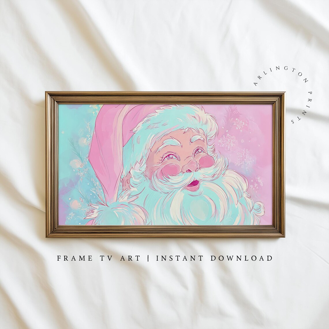 Pastel Pink Santa Claus Portrait Sweet Christmas Holiday Poster