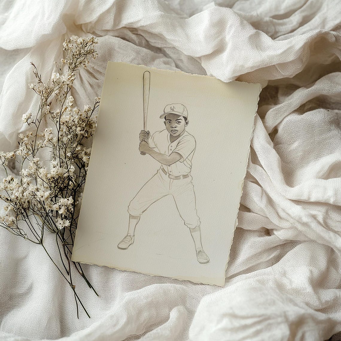 Vintage Baseball Player Boy Sketch Batter Swing Nursery Poster - Image 4