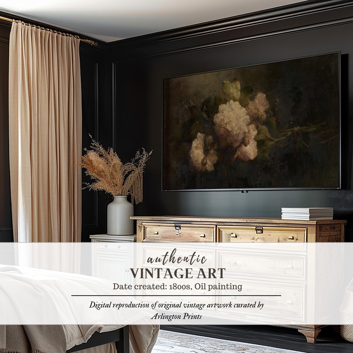 Dark Academia White Roses Moody Vintage Floral Oil Painting Poster - Image 5