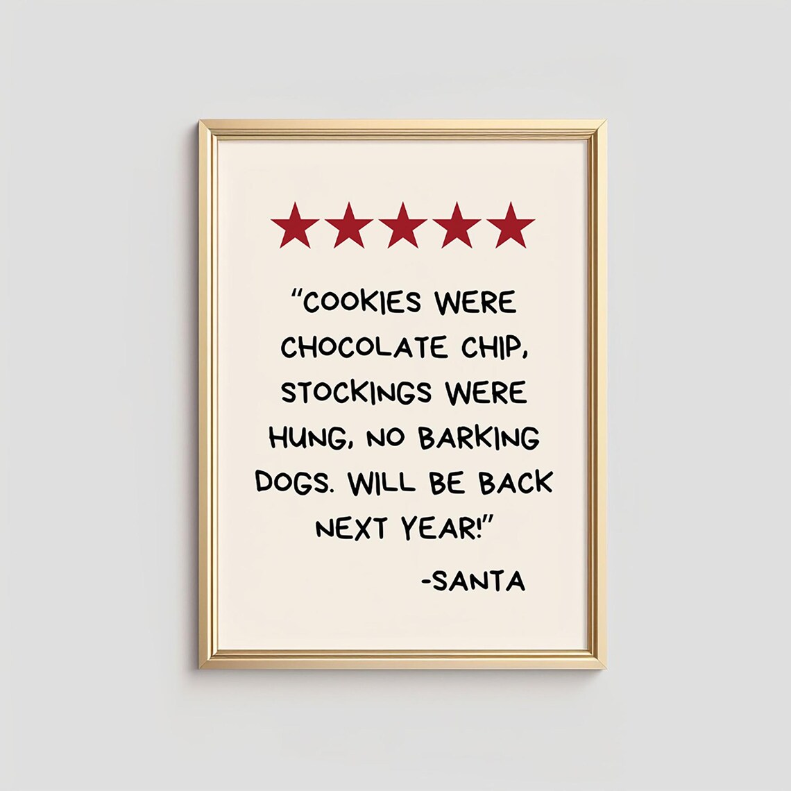 Santa Five Star Review Cookies Quote Funny Christmas Sign Poster