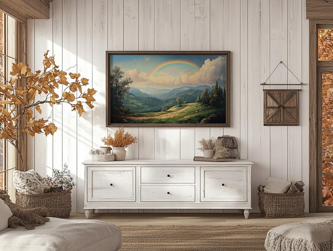 Mountain Valley Landscape with Rainbow Frame TV Screensaver Art Poster - Image 4