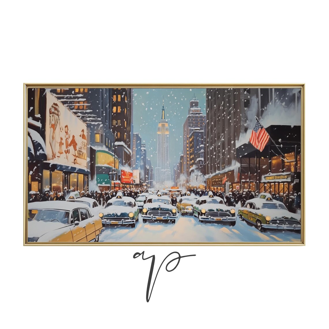 Snowy New York City Street With Empire State Building Poster