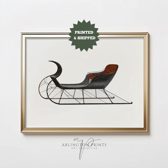 Vintage Sleigh Christmas Art Print, Neutral Winter Decor