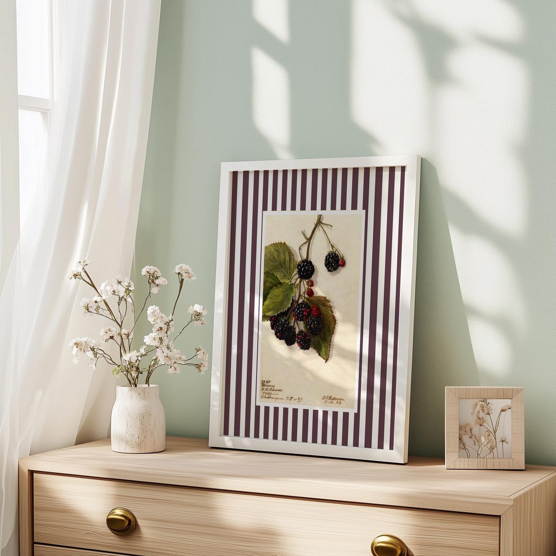 Blackberry Botanical Vintage Fruit Illustration Plum Stripe Poster - Image 4