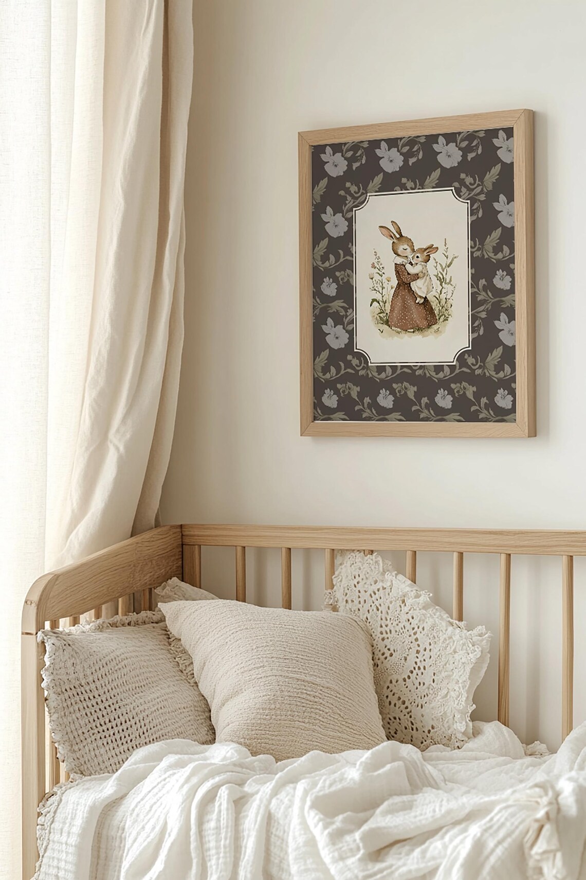 Mother Rabbit Holding Baby Bunny Vintage Nursery Floral Poster - Image 6