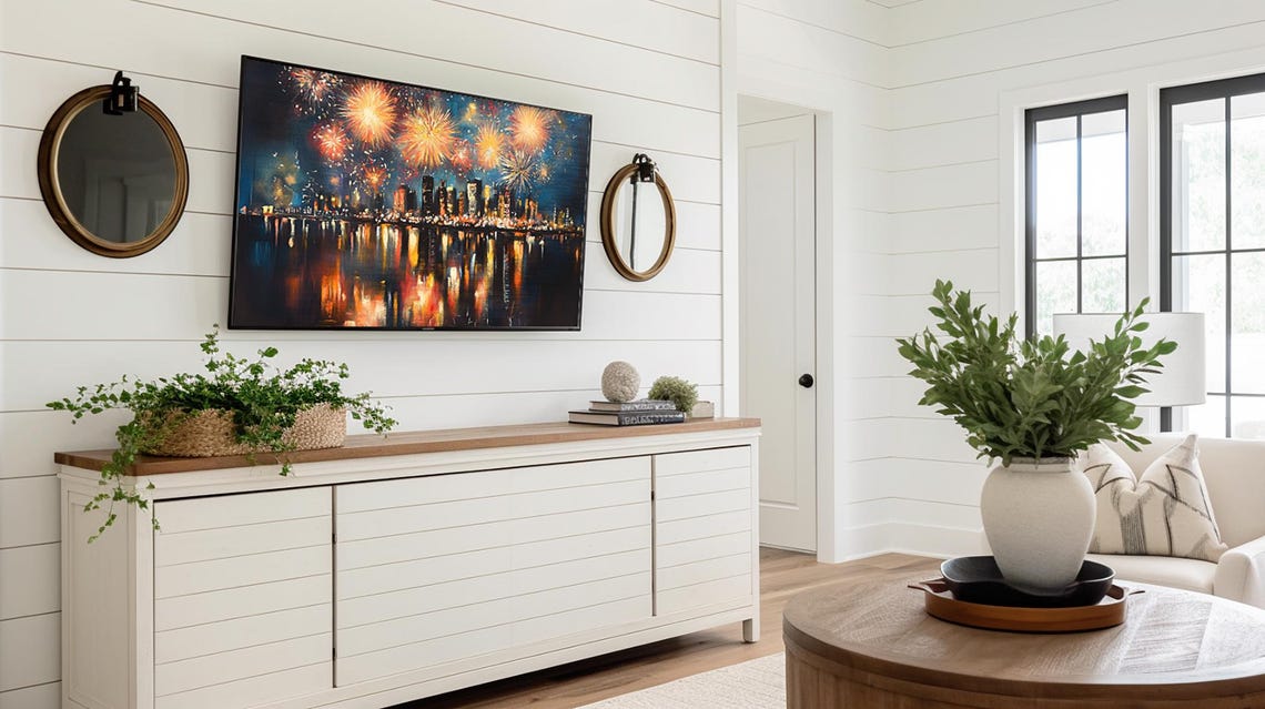 City Fireworks Night Skyline Water Reflection Celebration Poster - Image 4