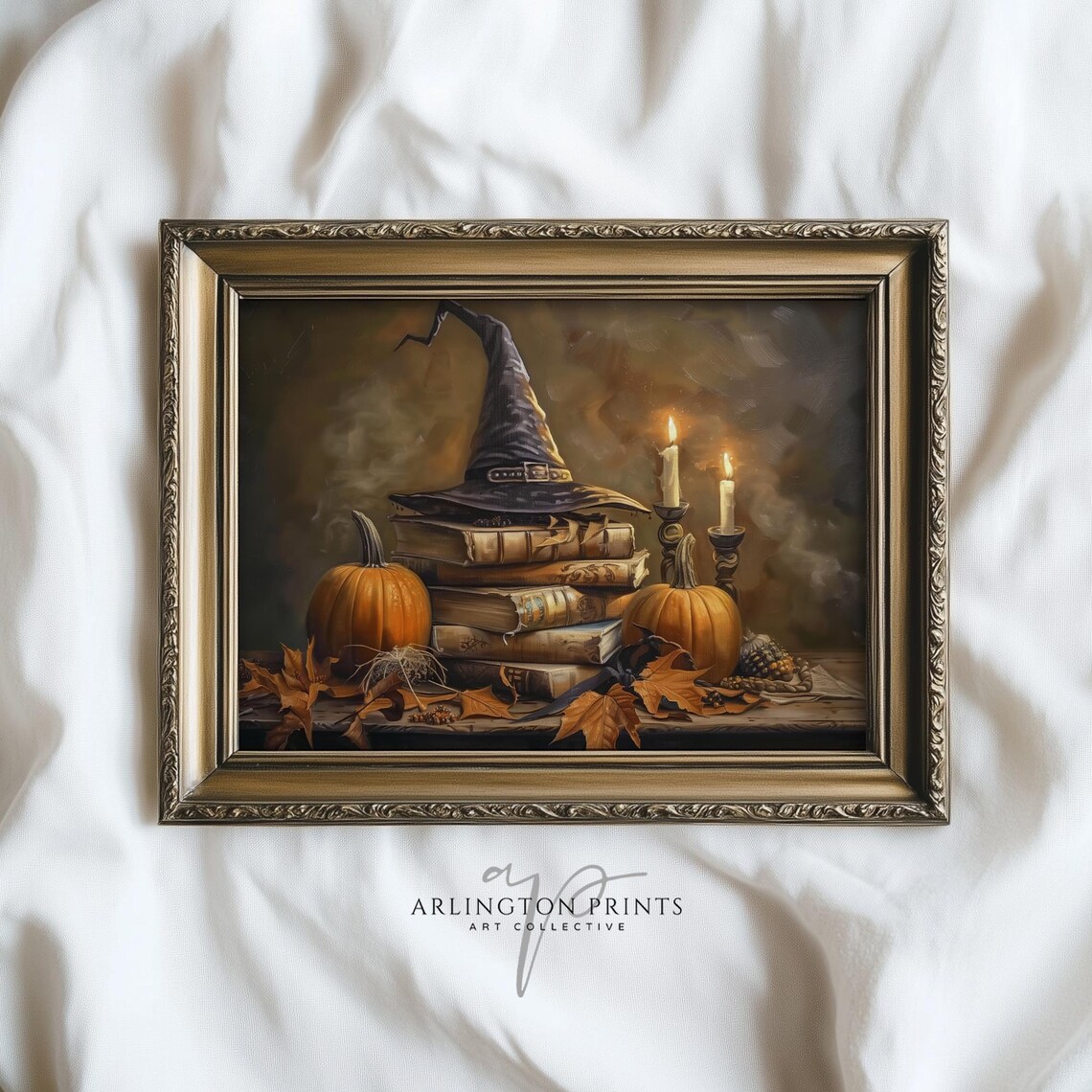 Spooky Halloween Witch Hat and Spell Books Print