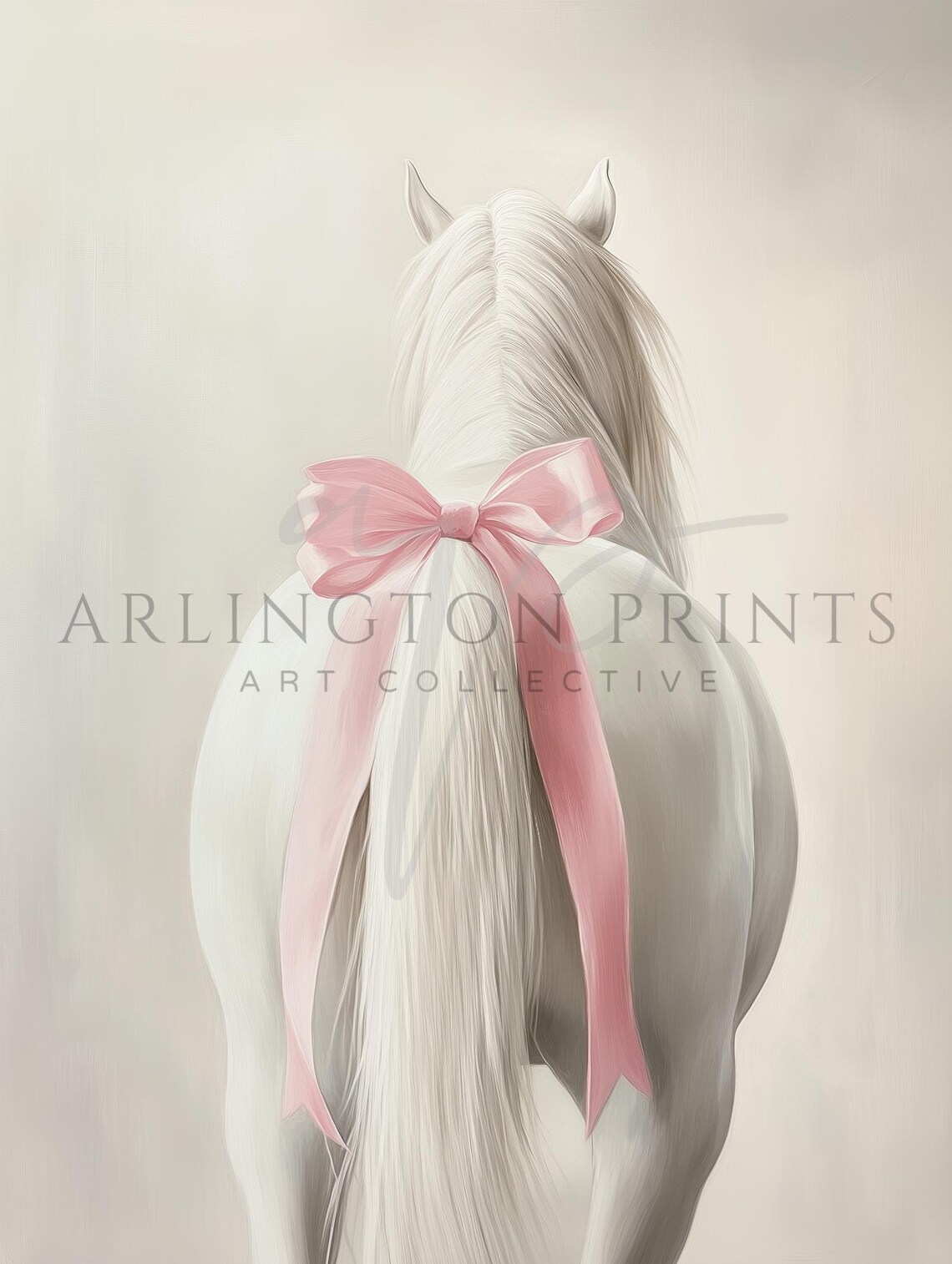 Coquette White Horse Print, Pink Bow Western Art - Image 3