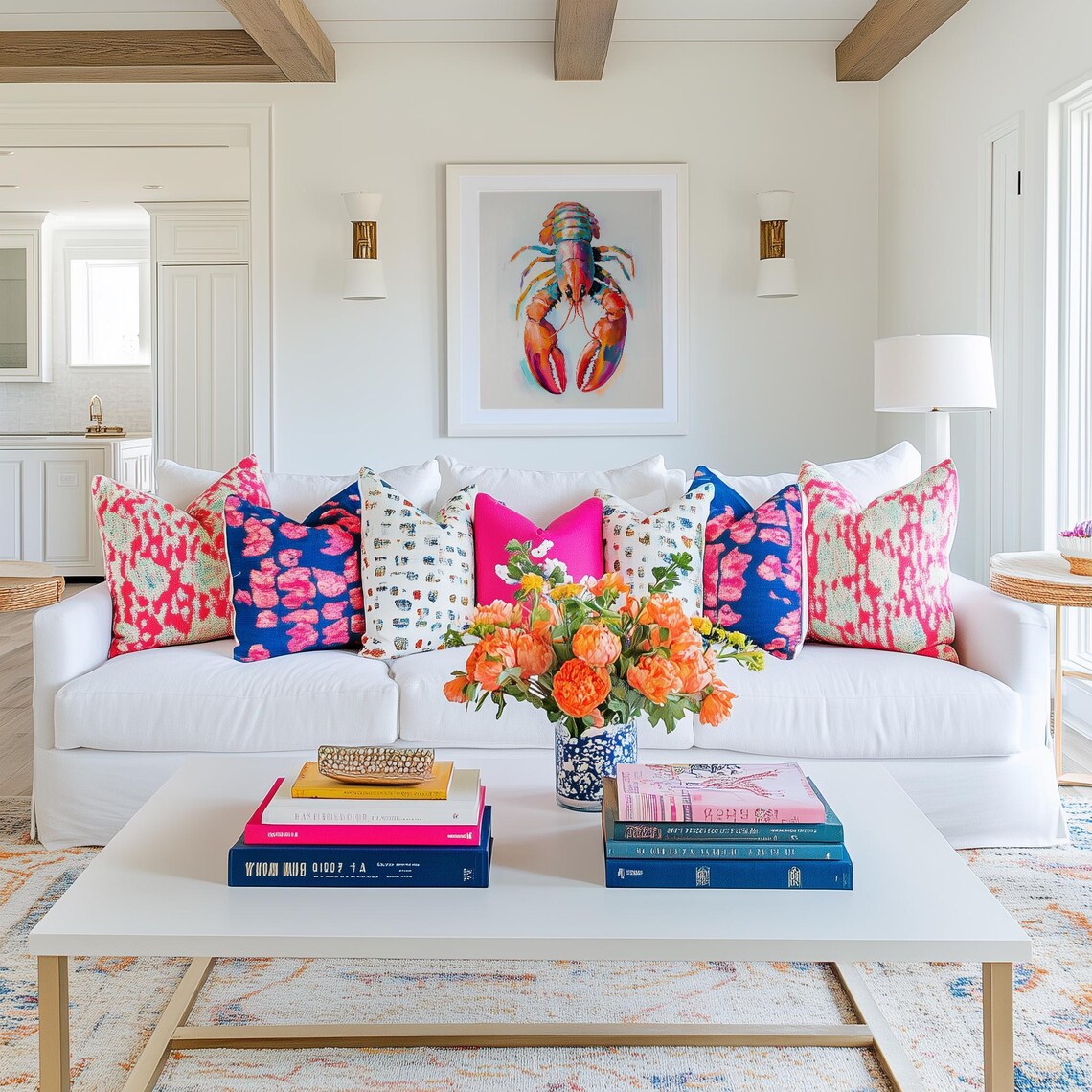 Trendy Colorful Lobster Print Beachy Kitchen Decor Seafood Wall Art Bright Colors Lobster Print Shellfish Art - Image 3