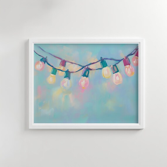 Christmas Lights Pastel Blue Cute Winter Poster