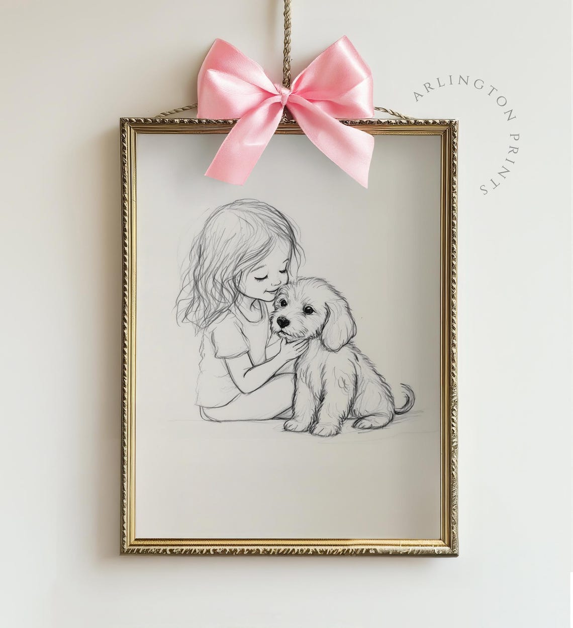Vintage Dog Nursery Art Girl And A Goldendoodle Sketch Art Print Farmhouse Wall Decor Country Wall Art Dog Drawing Girls Room Tc06 - Image 4