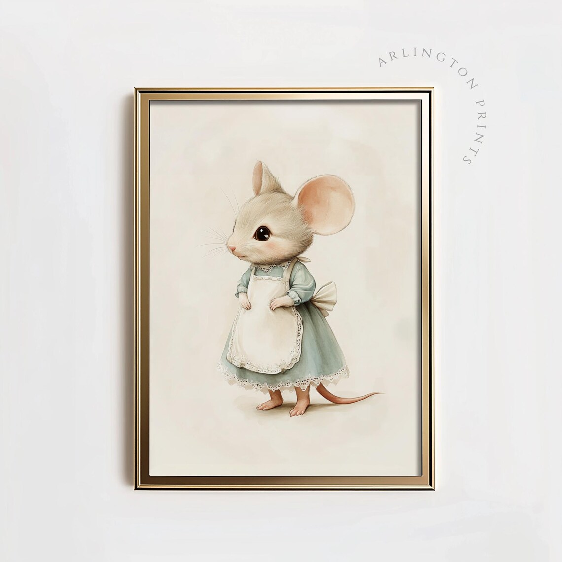 Cute Mouse In Blue Dress Vintage Storybook Nursery Animal Poster