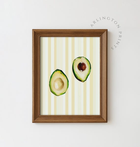 Retro Avocado, Pastel Kitchen Fruit Decor