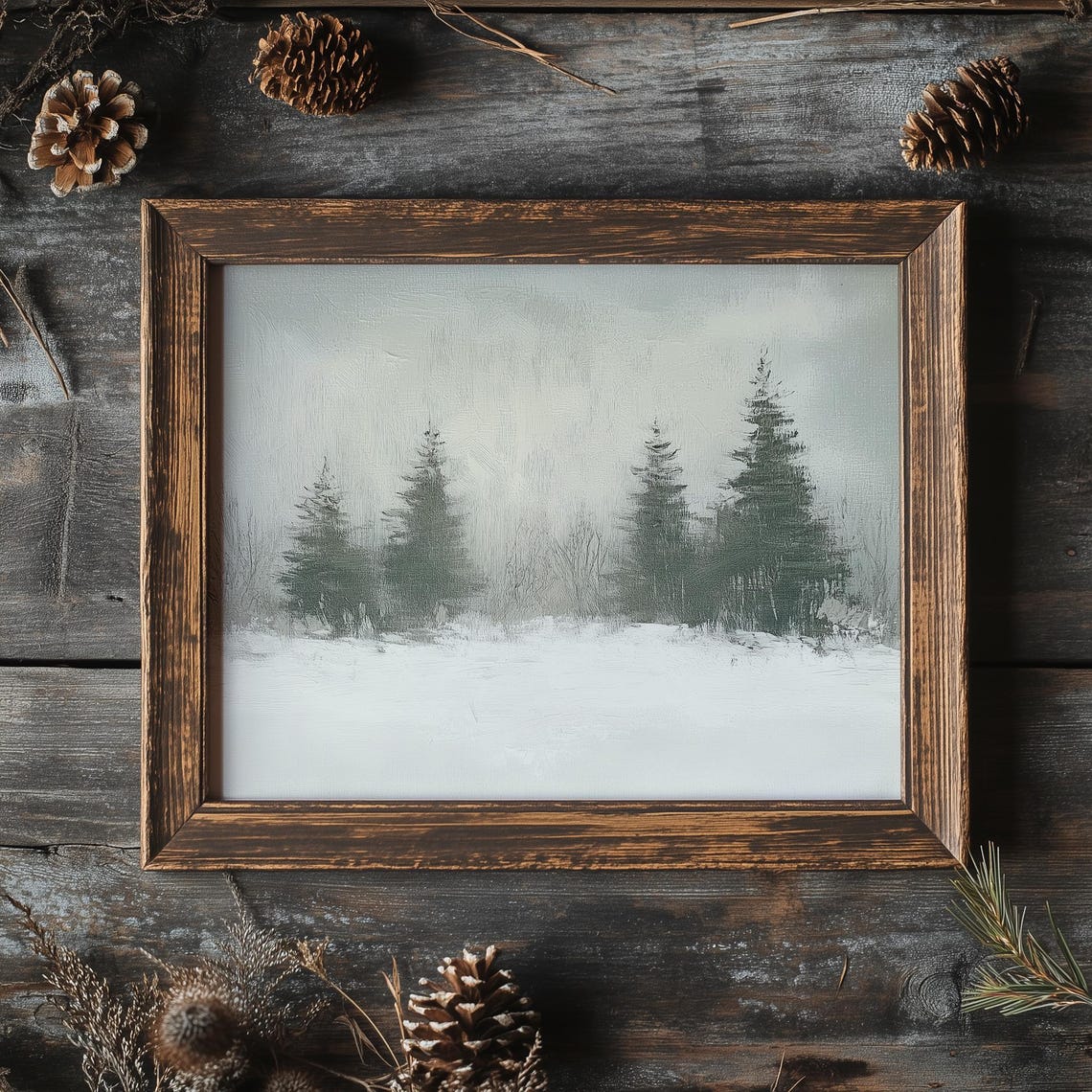 Snowy Pine Forest Winter Landscape Neutral Rustic Wall Print - Image 2
