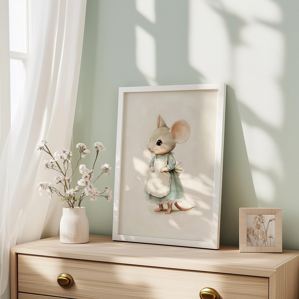 Cute Mouse In Blue Dress Vintage Storybook Nursery Animal Poster - Image 5