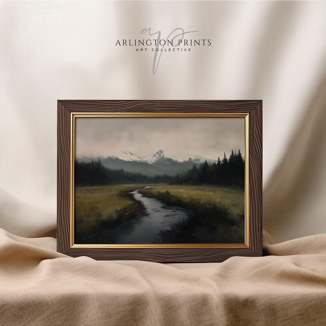 Moody River Valley Art Print, Rustic Mountain Landscape