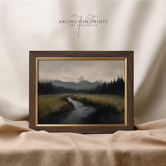 Moody River Valley Art Print, Rustic Mountain Landscape